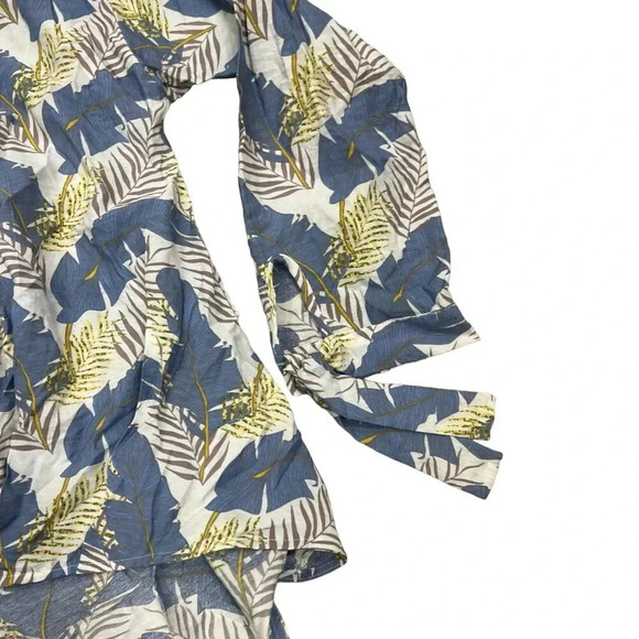 Patrizia Luca Milano Ivory Feather Print Gather Front Blouse XL - Picture 2 of 5